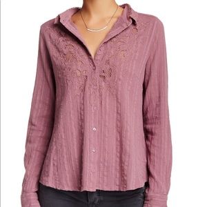 Free People Carter Dobby Purple Button Down Top